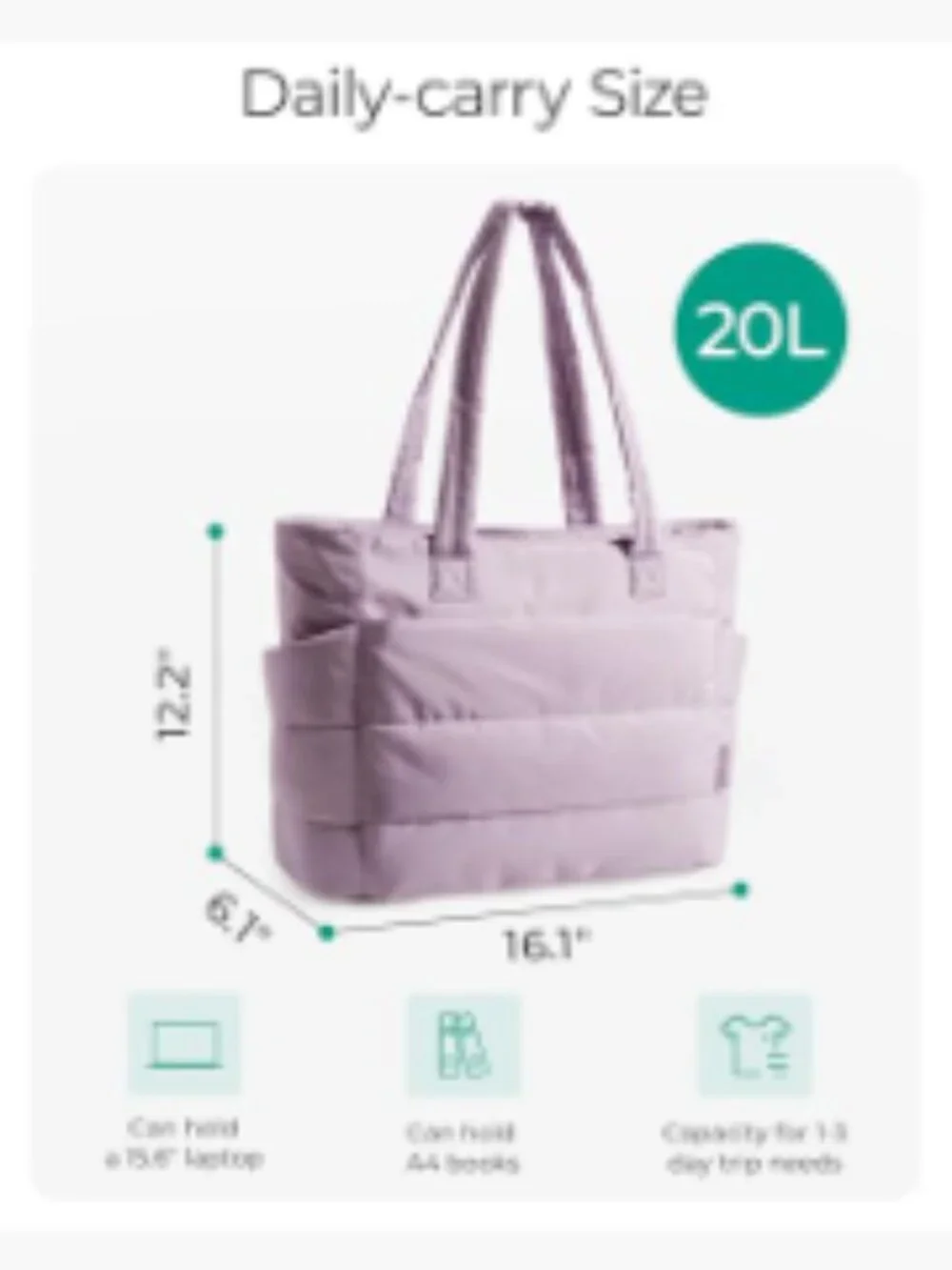 BAGSMART Puffy Tote Bag, Lightweight Quilted Shoulder Bag for 15.6